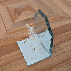 Small Glass Animal On The Ball Figurine with Mirror Base